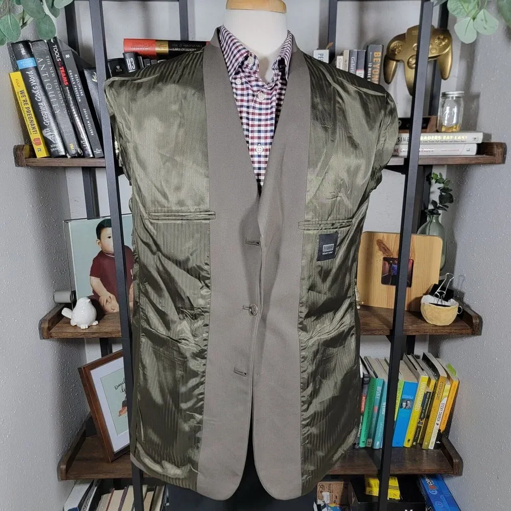 Haggar Men's Sport Coat Blazer Three‎ Button Dark Olive Poly Wool Blend 44L NEW